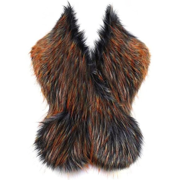 🆕 Luxury Black Gold Vegan Fur Collar Wrap Winter Cloak Bridal Wedding Cover Up - Picture 3 of 6